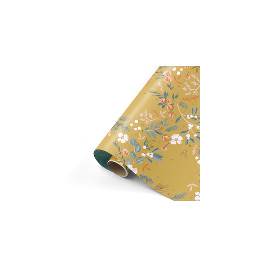 Cadeaupapier - christmas flowers - okergeel - 3 meter