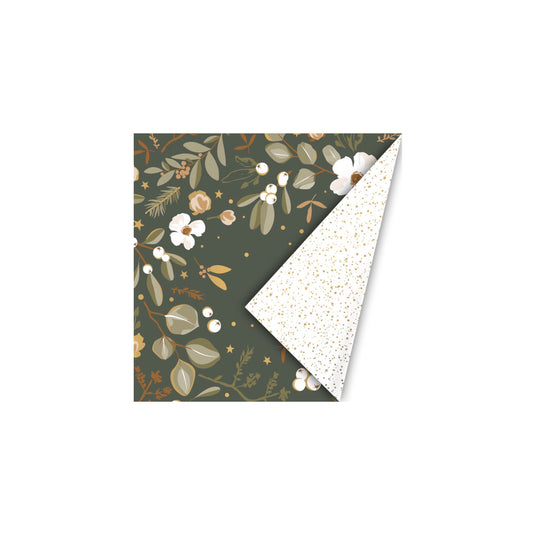 Cadeaupapier - christmas flowers - groen - 2 meter