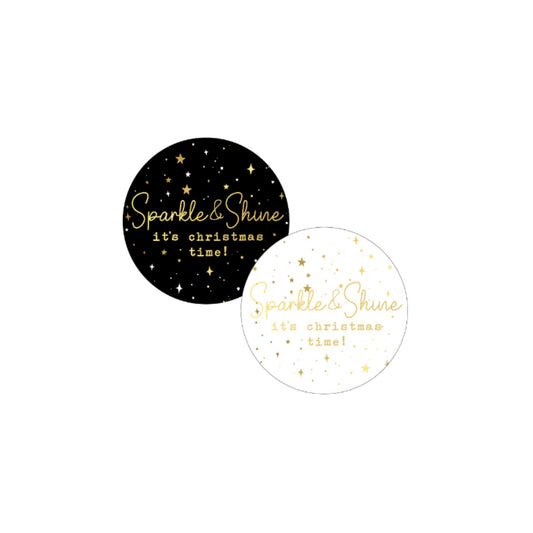 Cadeaustickers - sparkle and shine - zwart/wit/goud - 10 stuks