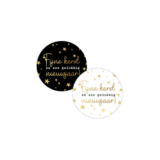 Cadeaustickers - fijne kerst - zwart/wit/goud - 10 stuks