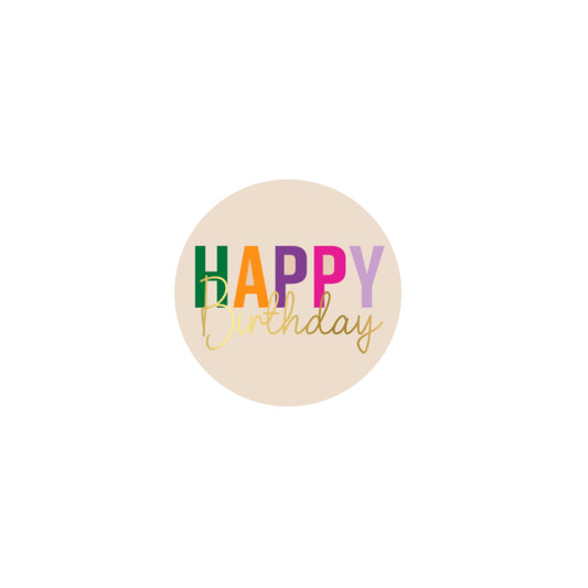 Cadeaustickers - happy birthday - beige - 10 stuks